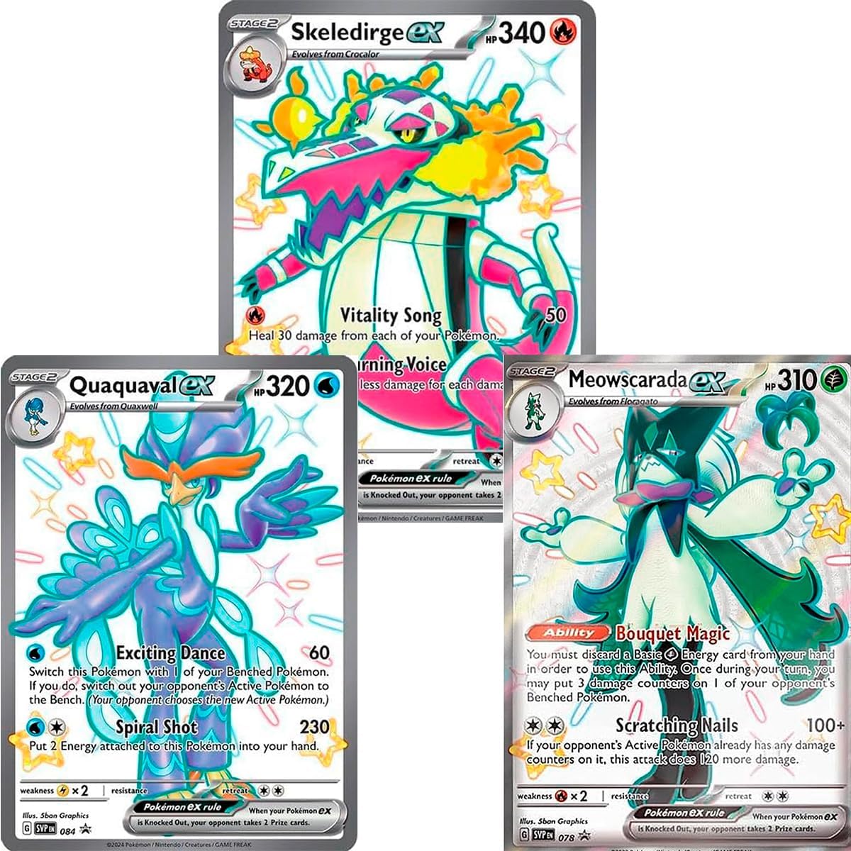 Pokémon Jumbo Pack 3 Iniziali ultime evoluzioni Scarlatto e viola carta Skeledirge EX Meowscarada e Quaquaval EX Promo, grandi carte XXL