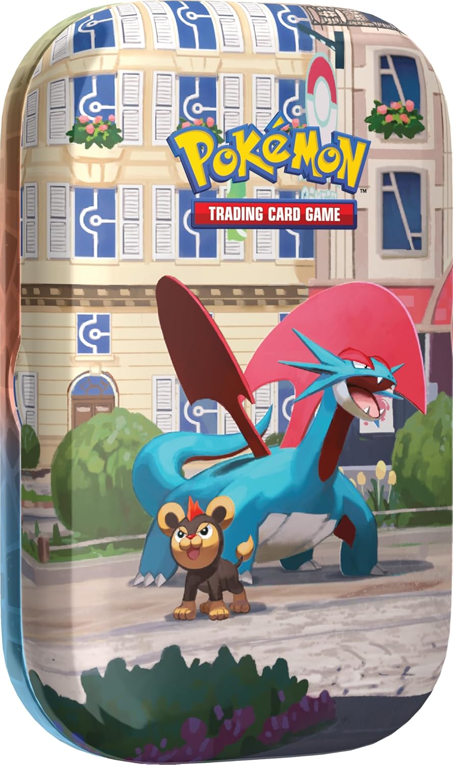 Pokémon TCG: Lumiose City Mini Tin: Salamence & Litleo (2 buste, 1 carta d'arte e 1 foglio di adesivi)